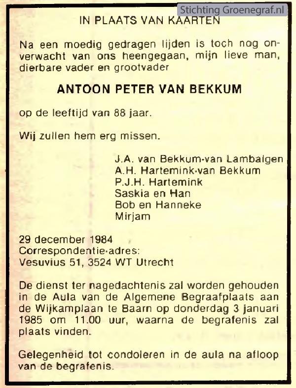 Afbeelding bij Antoon Peter van Bekkum