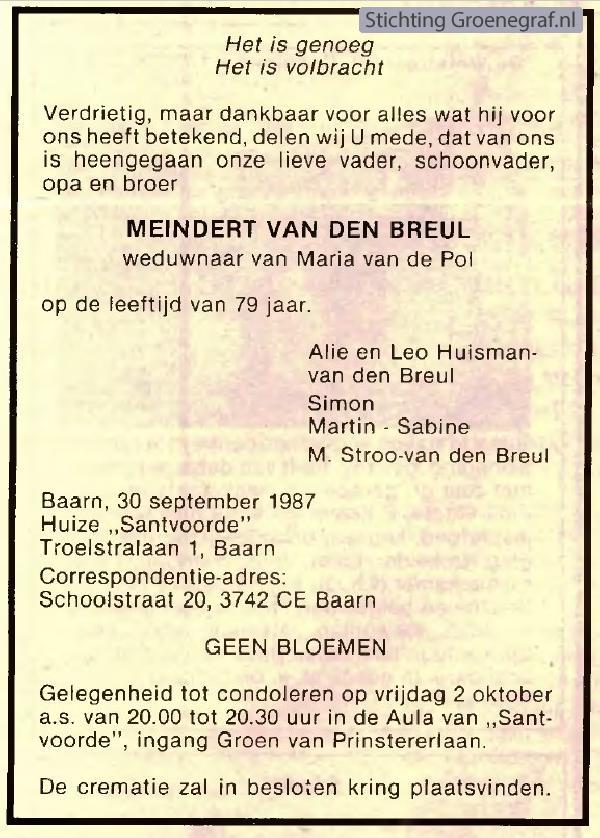 Overlijdensscan Meindert van den Breul
