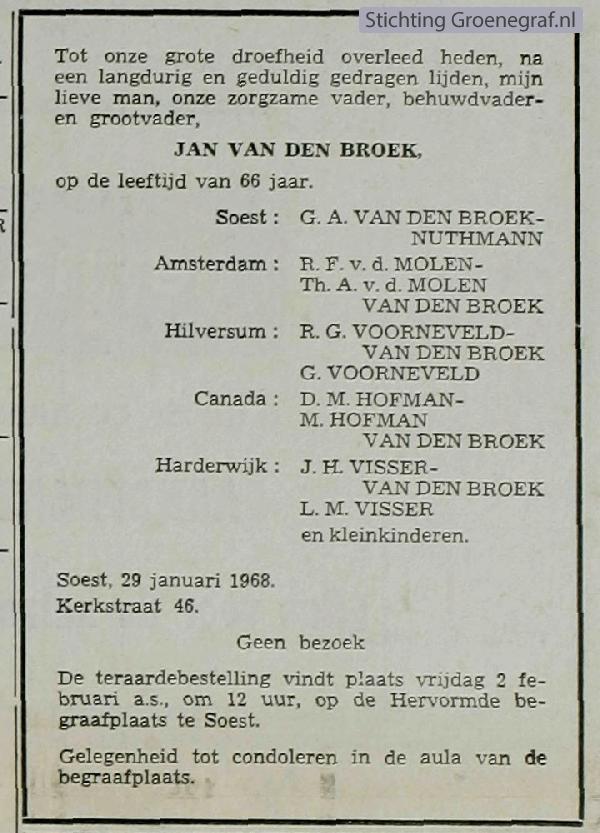 Overlijdensscan Jan van den Broek