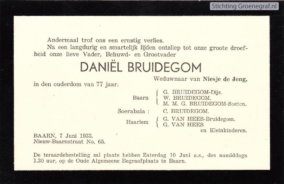 Overlijdensscan Daniel  Bruidegom