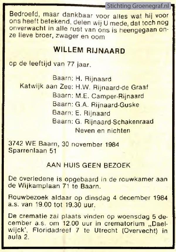 Overlijdensscan Willem  Rijnaard