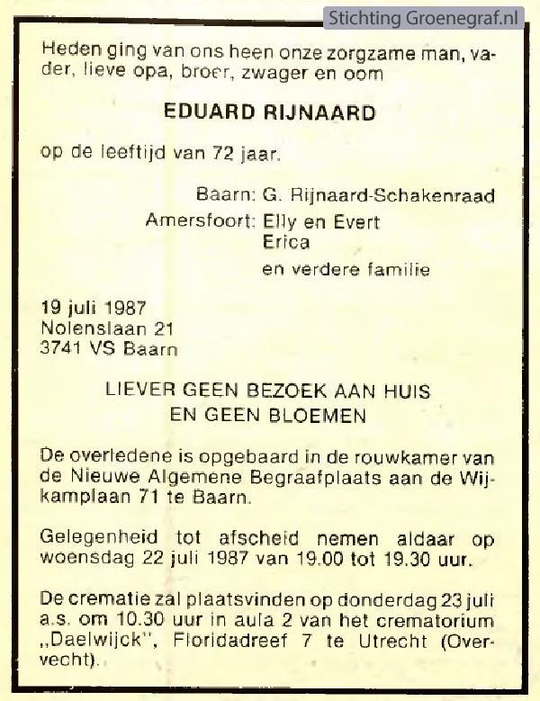 Overlijdensscan Eduard  Rijnaard