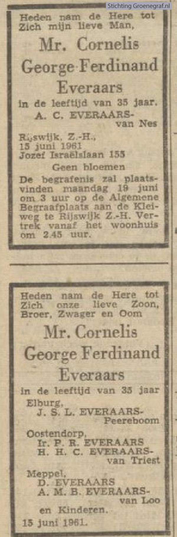 Overlijdensscan Cornelis George Ferdinand  Everaars