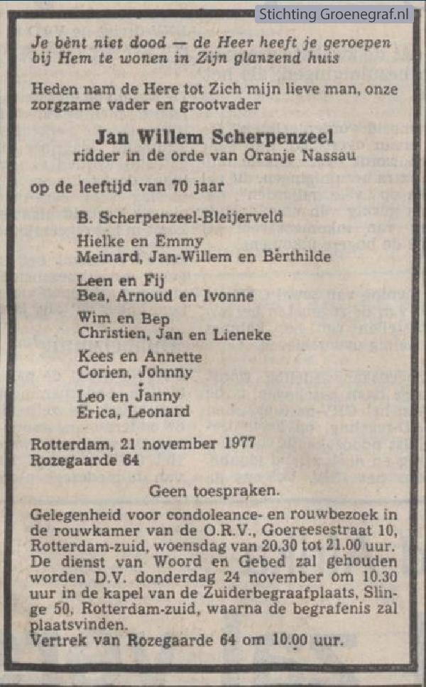 Overlijdensscan Jan Willem  Scherpenzeel