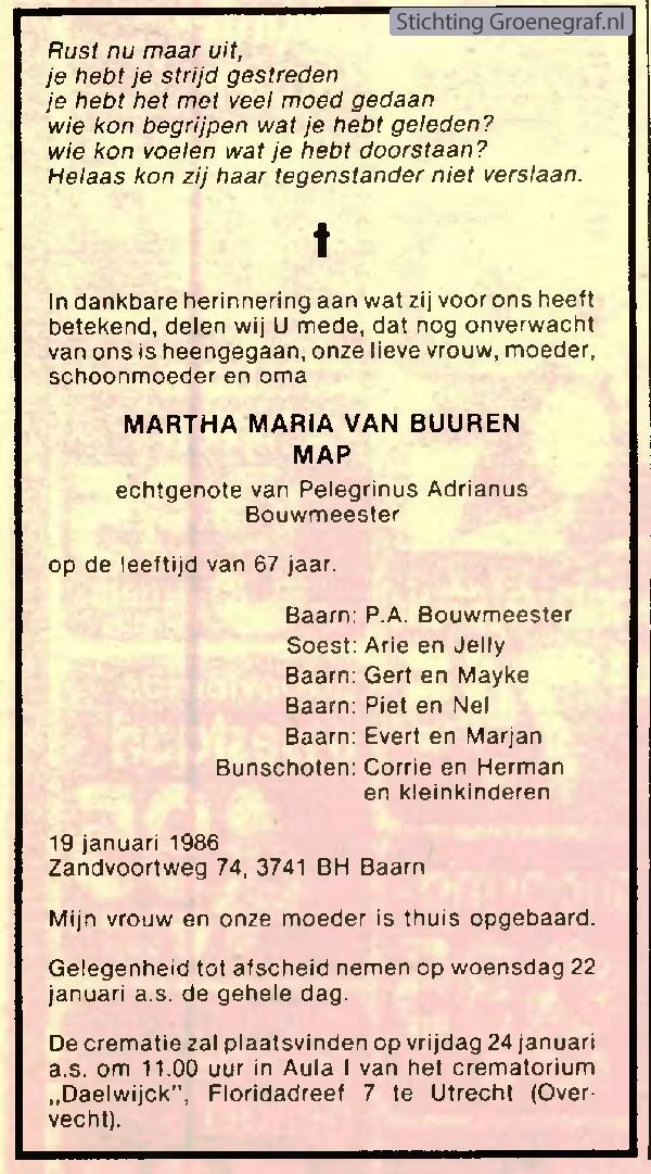 Overlijdensscan Martha Maria  van Buuren