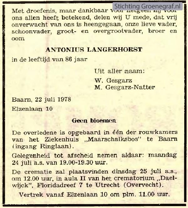 Afbeelding bij Antonius  Langerhorst