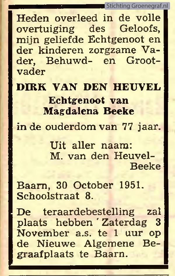 Overlijdensscan Dirk van den Heuvel