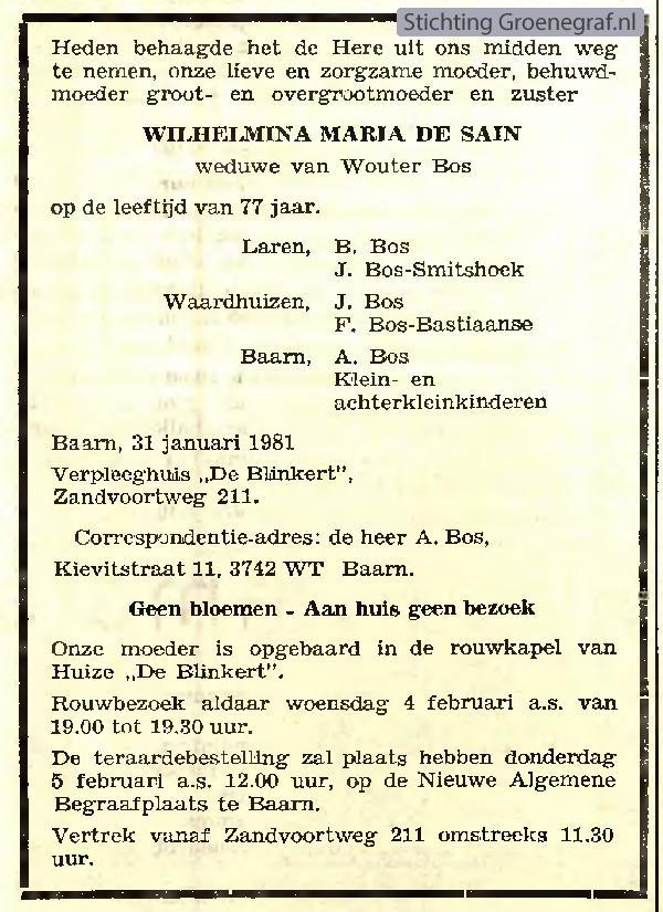 Afbeelding bij Wilhelmina Maria de Sain