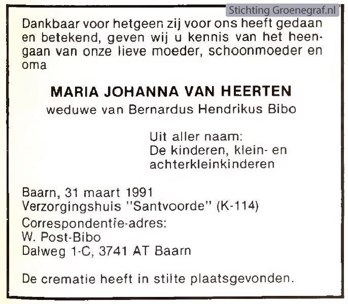 Overlijdensscan Maria Johanna van Heertum