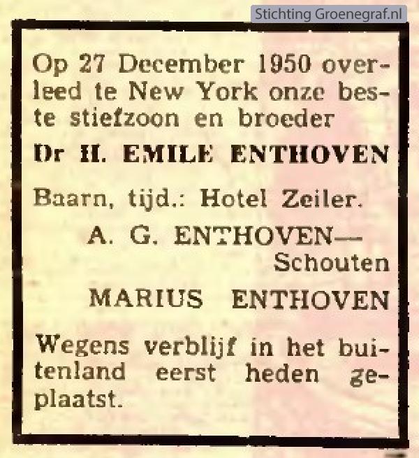 Overlijdensscan Henri Emile  Enthoven