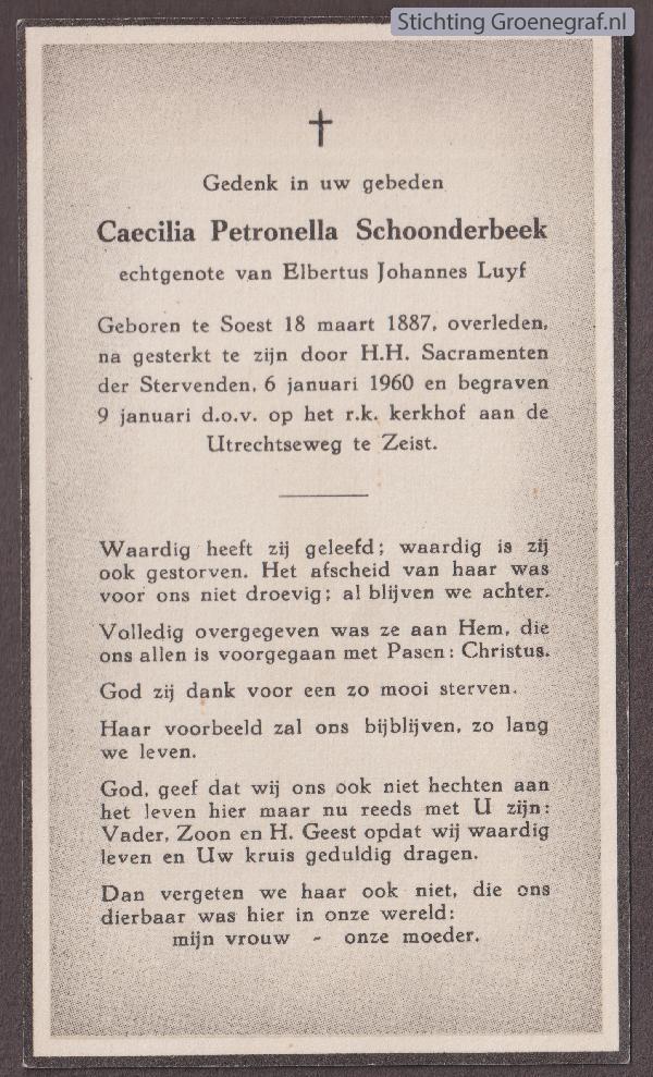 Overlijdensscan Caecilia Petronella  Schoonderbeek