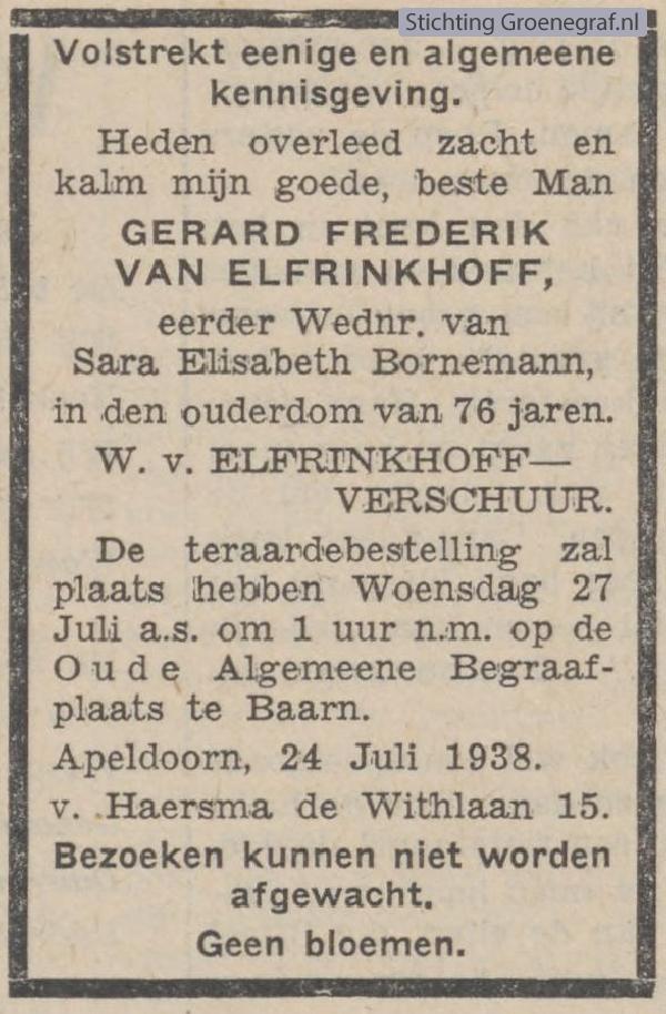 Overlijdensscan Gerard Frederik  Elfrinkhoff