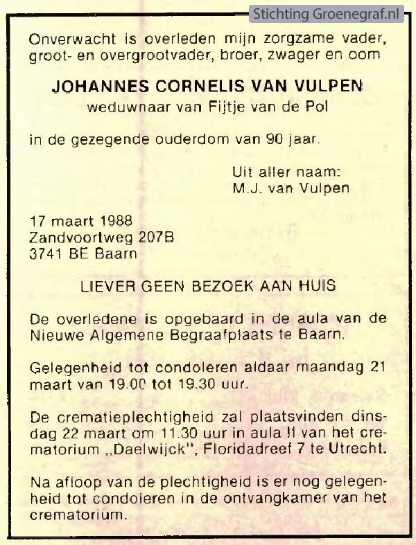 Overlijdensscan Johannes Cornelis van Vulpen