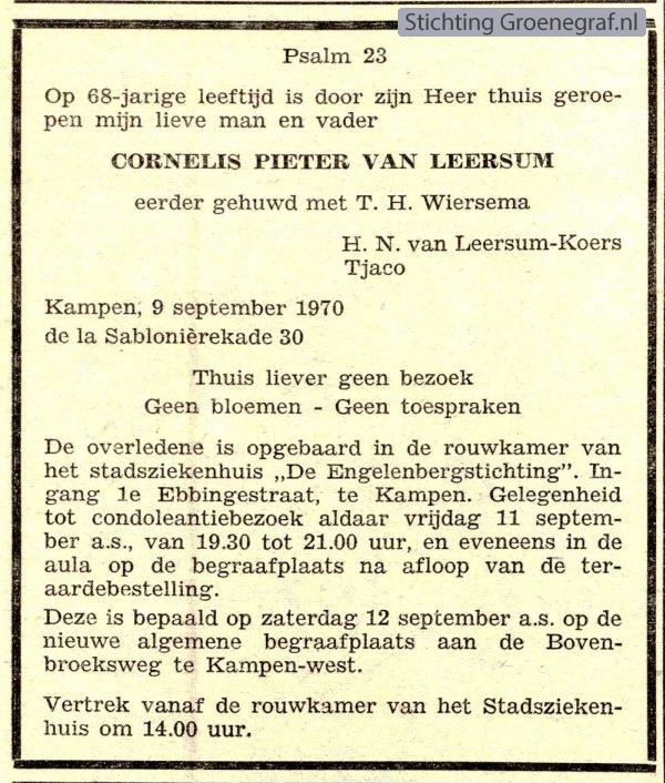 Overlijdensscan Cornelis Pieter van Leersum