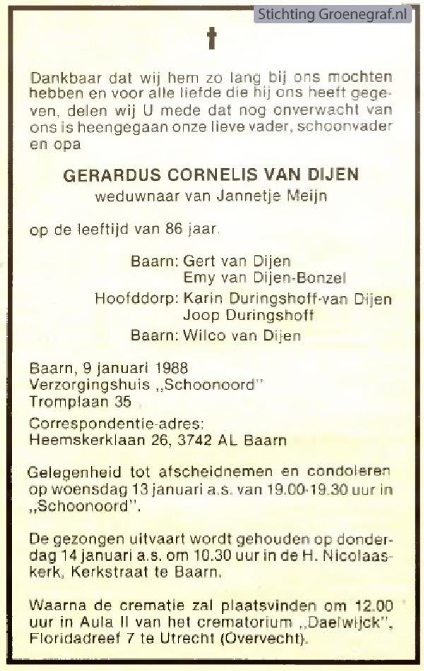 Overlijdensscan Gerardus Cornelis van Dijen