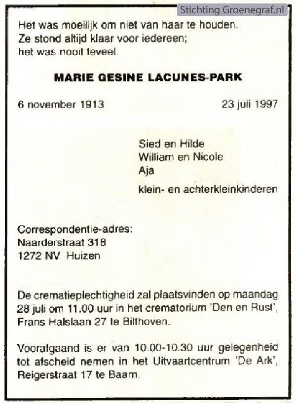 Overlijdensscan Marie Gesine  Park