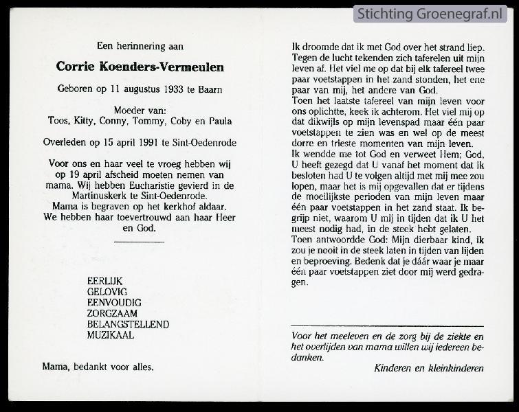Overlijdensscan Cornelia Beradina Elisabeth  Vermeulen