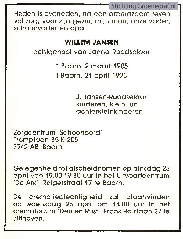 Overlijdensscan Willem  Jansen