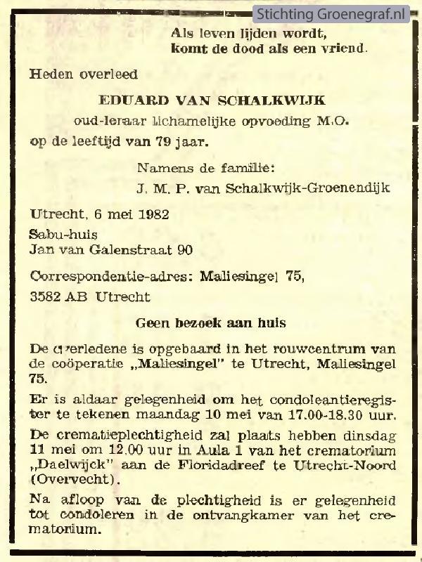 Overlijdensscan Eduard van Schalkwijk