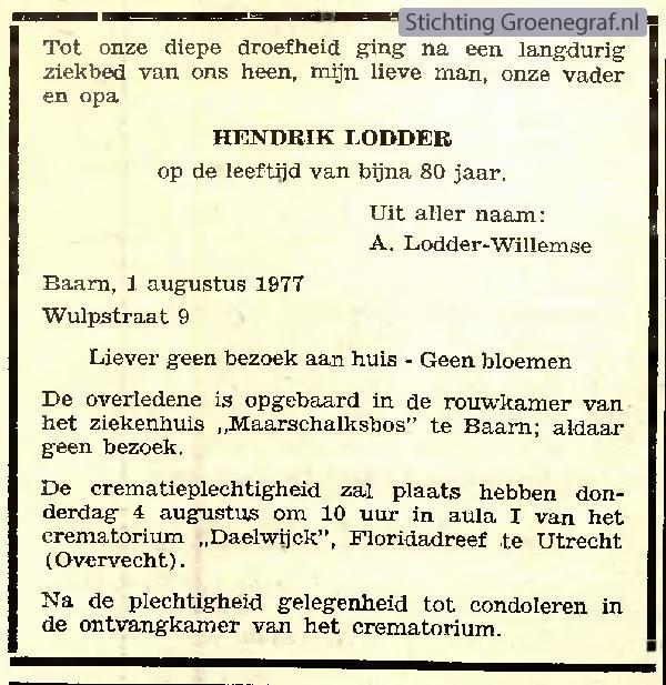 Overlijdensscan Hendrik  Lodder