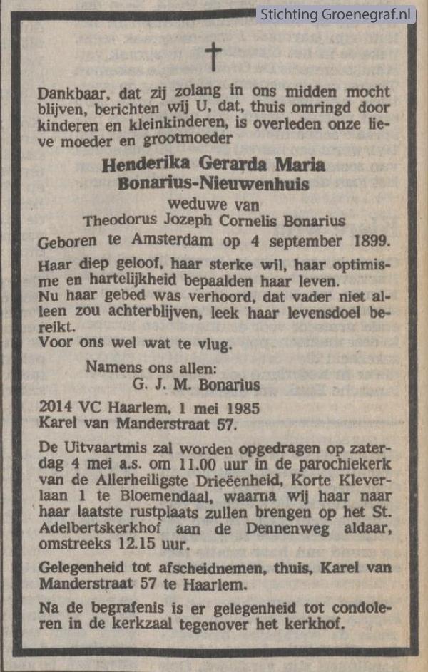 Overlijdensscan Henderika Maria Gerarda  Nieuwenhuis