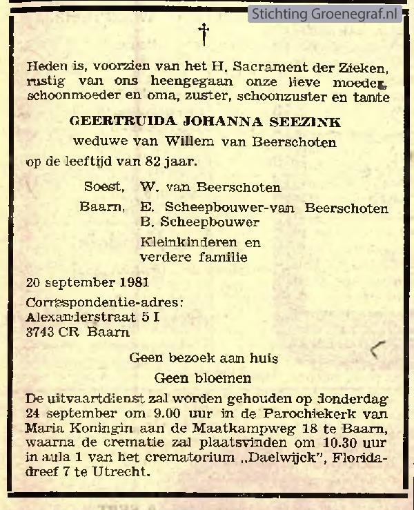 Overlijdensscan Geertruida Johanna   Seezink