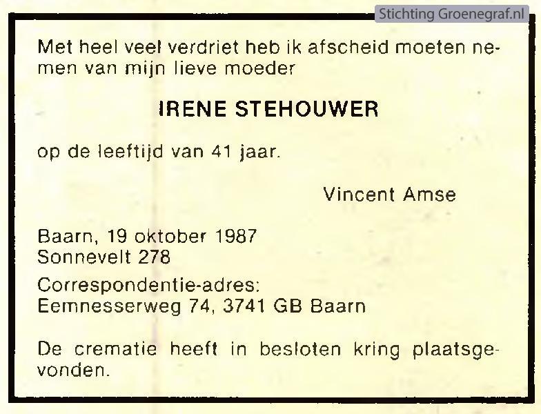 Overlijdensscan Irene  Stehouwer