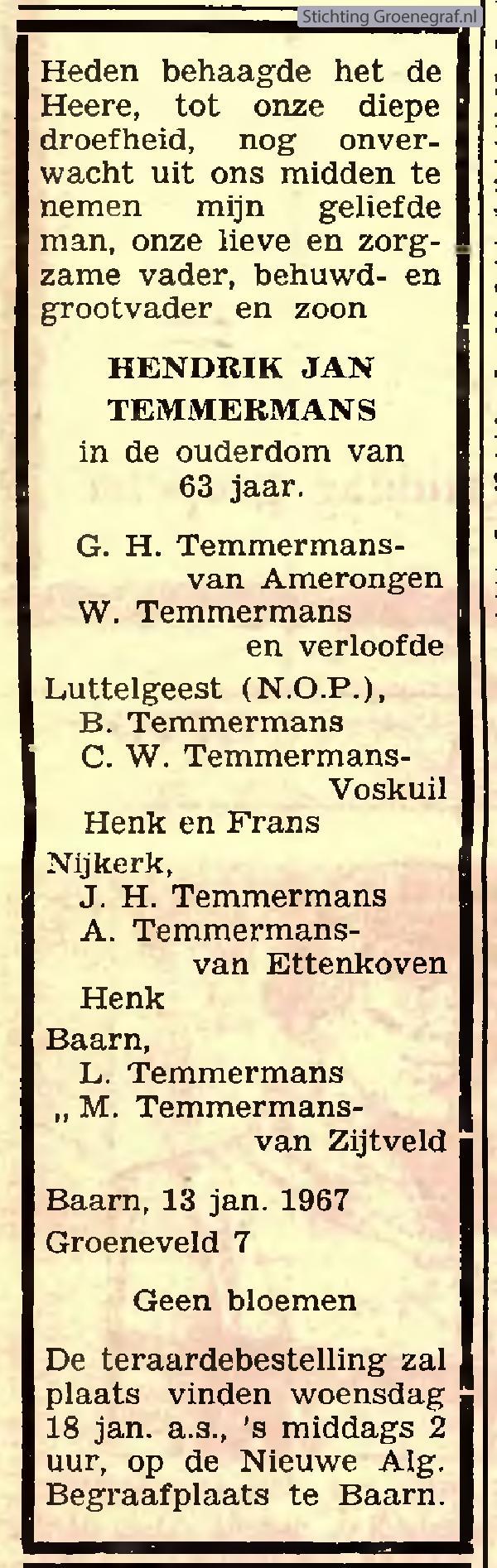 Overlijdensscan Hendrik Jan  Temmermans