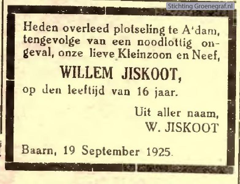 Overlijdensscan Willem  Jiskoot