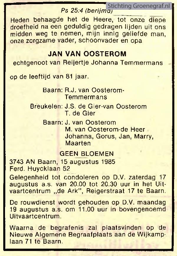 Overlijdensscan Jan van Oosterom