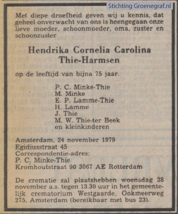 Afbeelding bij Hendrika Cornelia Carolina  Harmsen