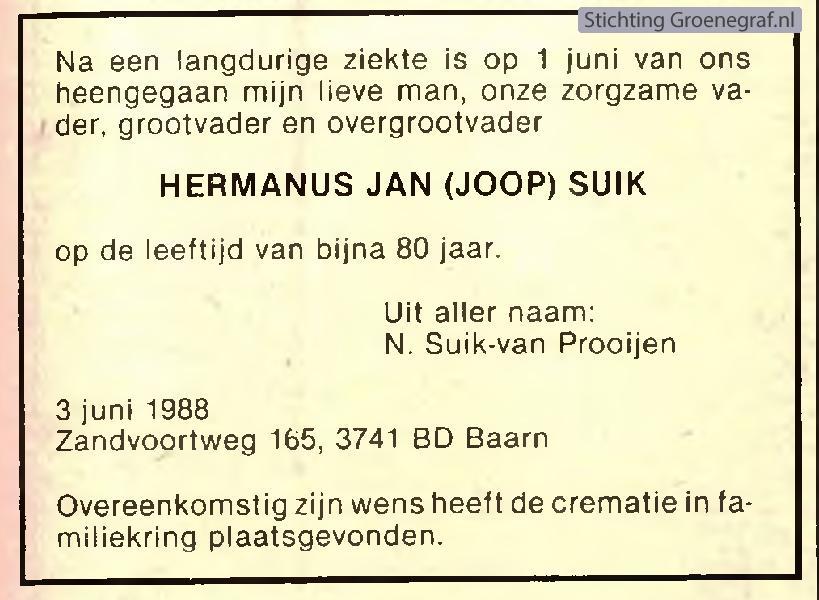 Overlijdensscan Hermanus Jan  Suik