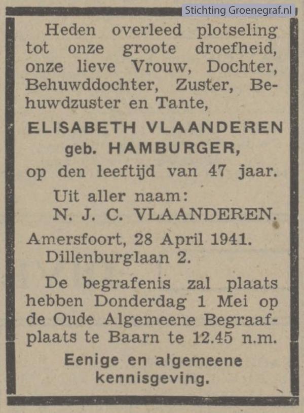 Overlijdensscan Elisabeth  Hamburger