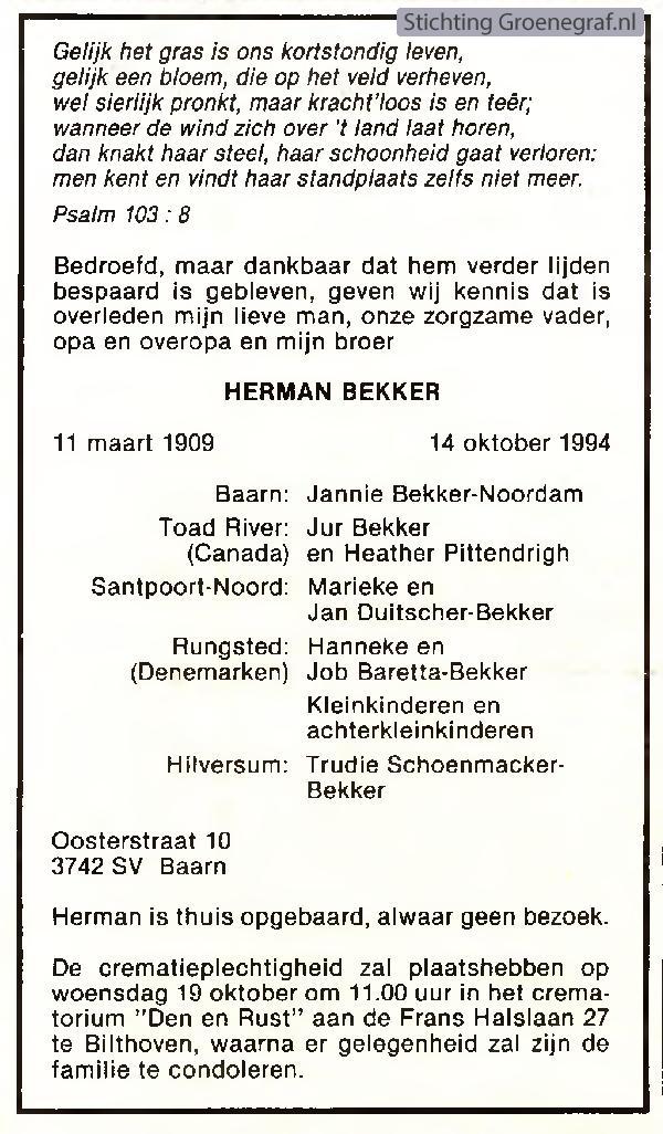 Overlijdensscan Herman  Bekker