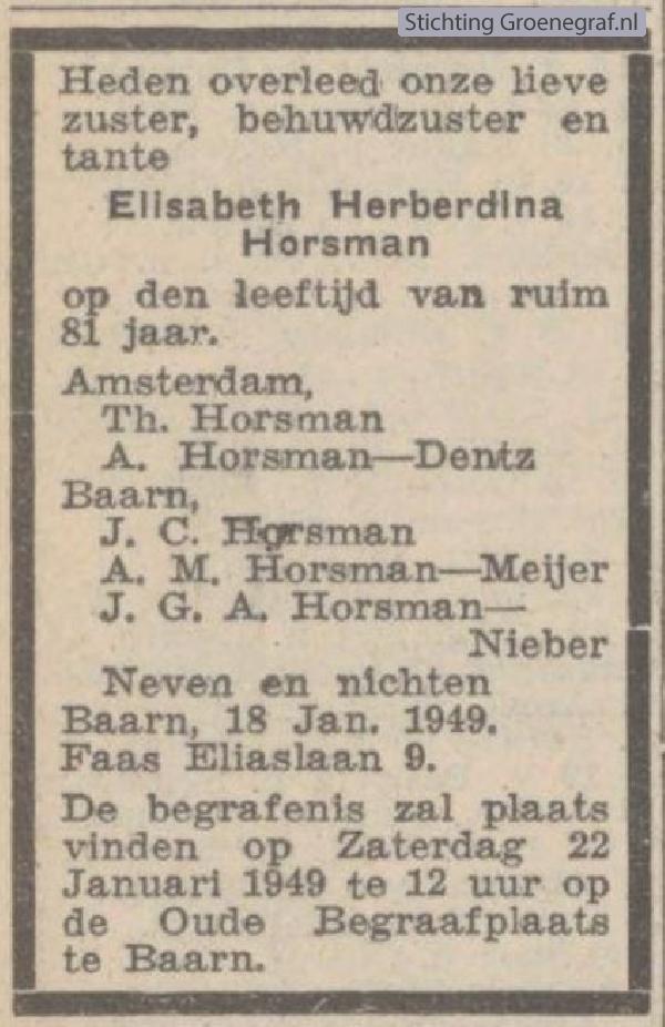 Overlijdensscan Elisabeth Herberdina  Horsman