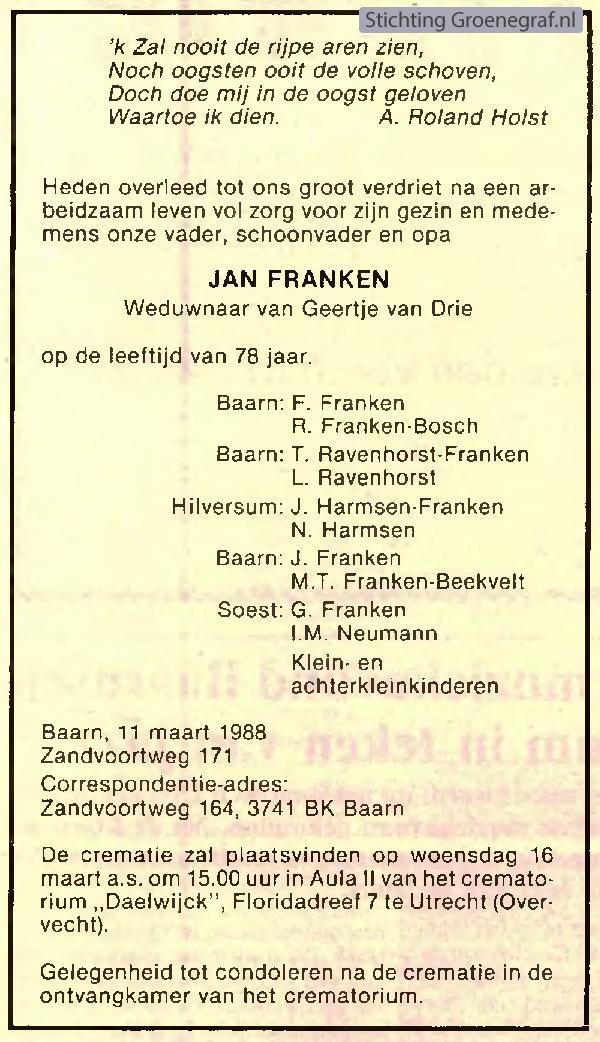 Overlijdensscan Jan  Franken