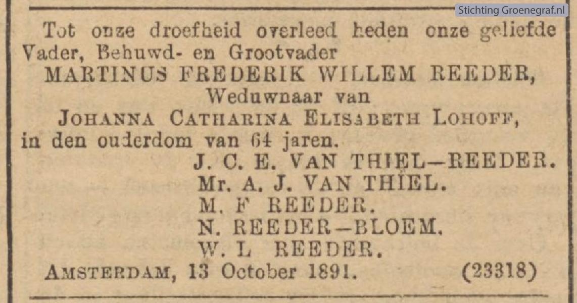 Overlijdensscan Martinus Frederik Willem  Reeder