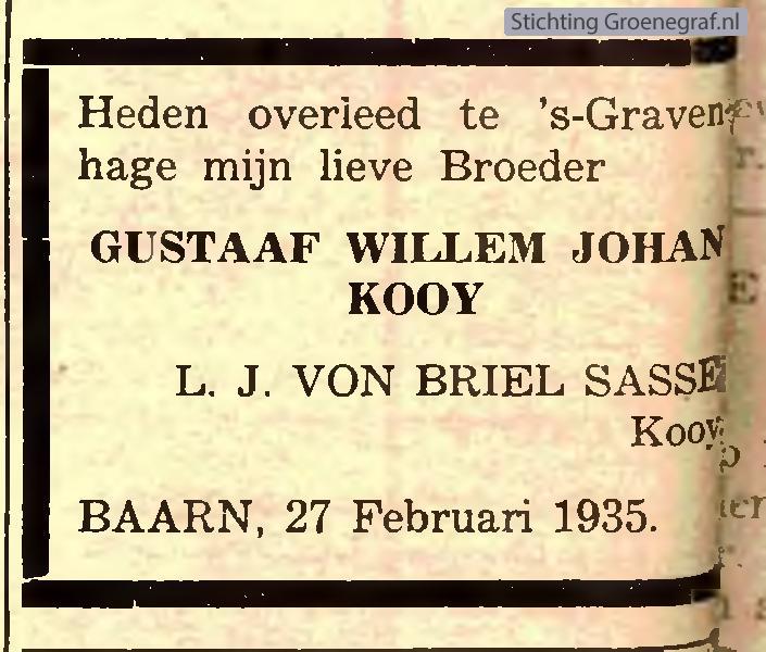 Overlijdensscan Gustaaf Willem Johan  Kooij