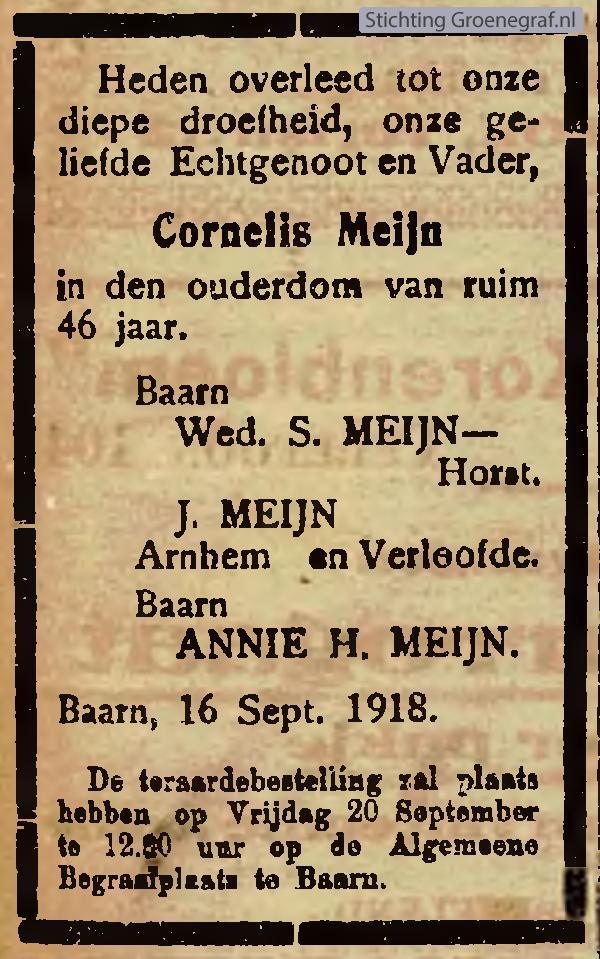 Overlijdensscan Cornelis  Meijn