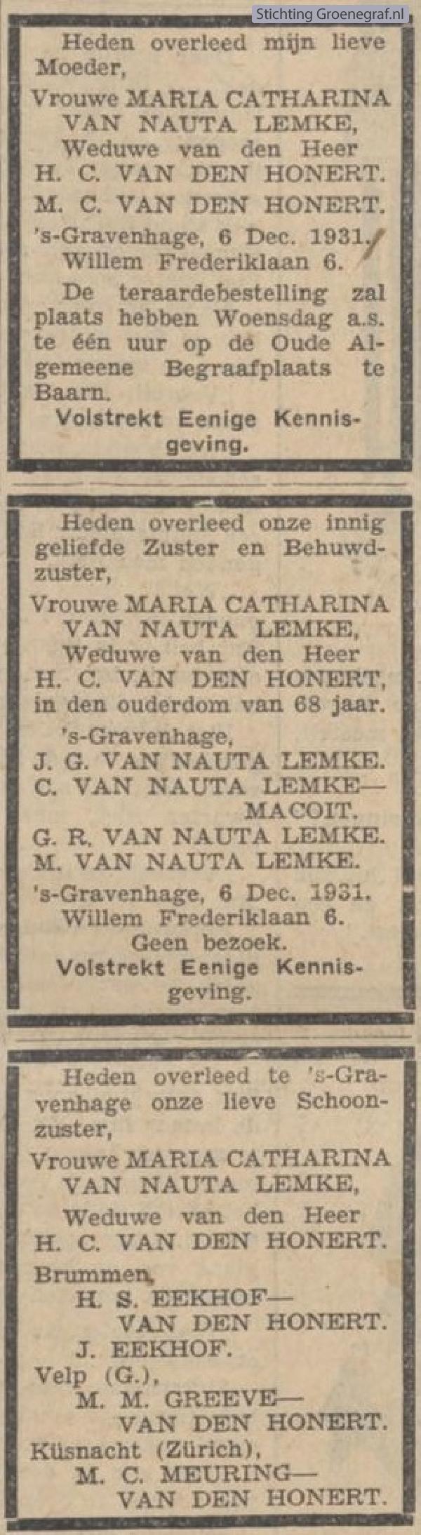 Overlijdensscan Maria Catharina van Nauta Lemke