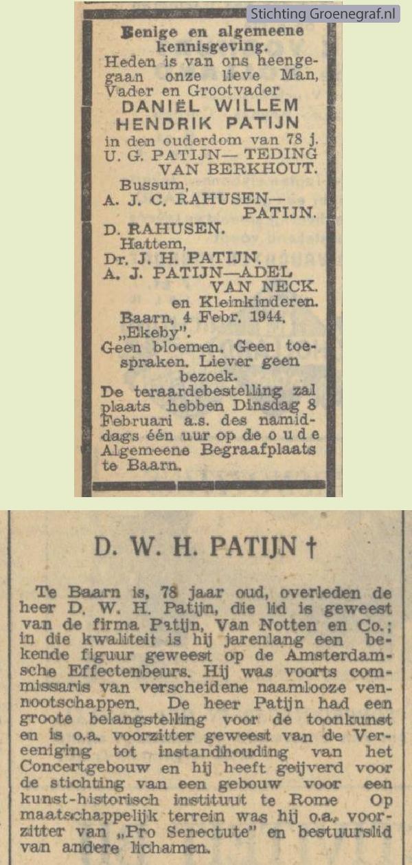 Overlijdensscan Daniel Willem Hendrik  Patijn