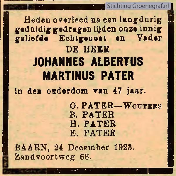 Overlijdensscan Johannes Albertus Martinus  Pater