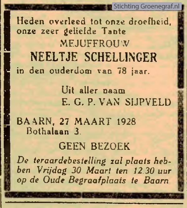 Overlijdensscan Neeltje  Schellinger