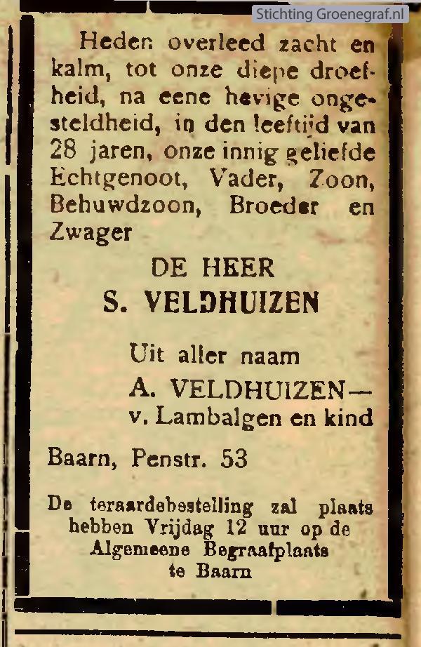 Overlijdensscan Samuel  Veldhuizen