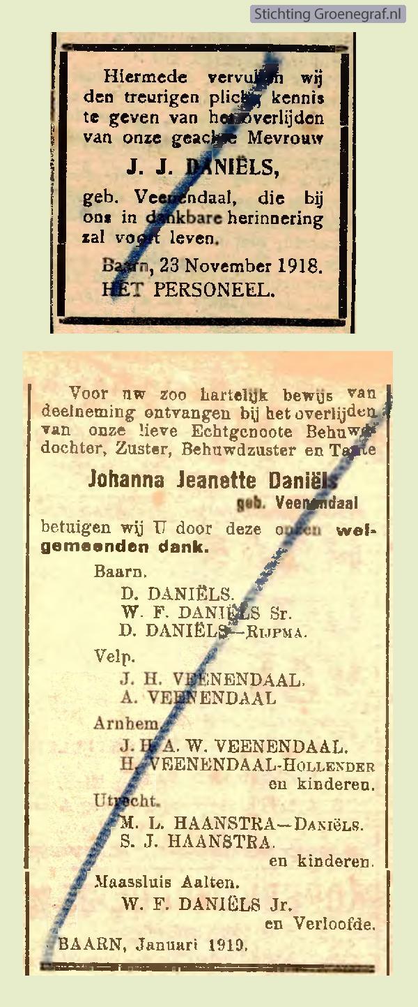 Overlijdensscan Johanna Jeanette  Veenendaal
