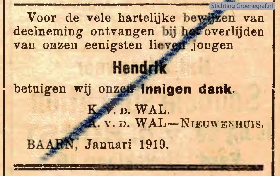 Overlijdensscan Hendrik van der Wal