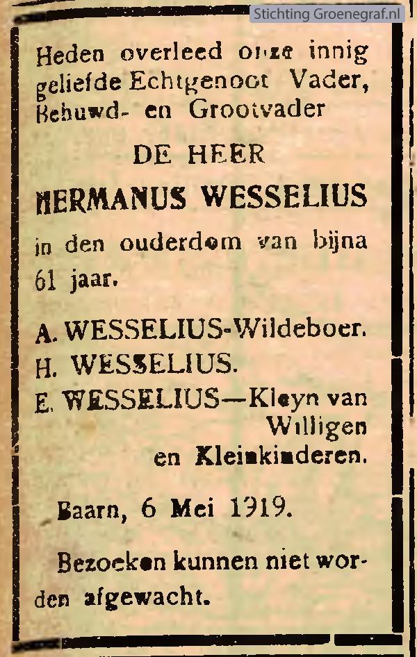 Overlijdensscan Hermanus  Wesselius
