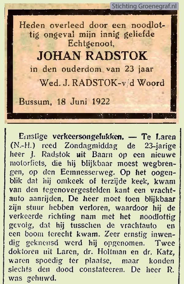 Overlijdensscan Johan  Radstok