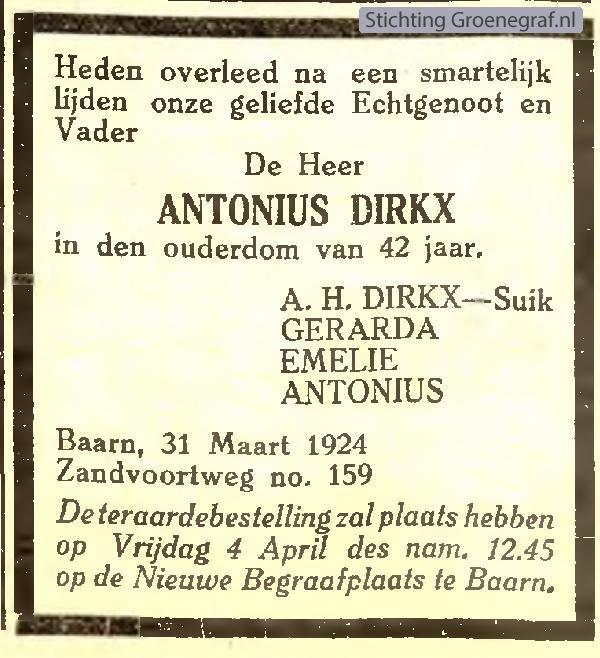 Overlijdensscan Antonius  Dirkx
