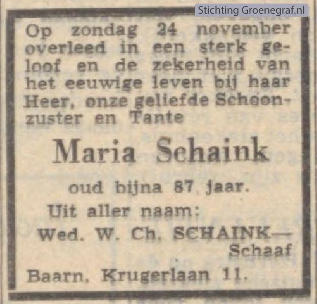 Overlijdensscan Maria  Schaink